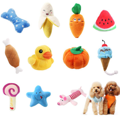 1pc Plush Dog Toys Squeaky Bone Ice Cream