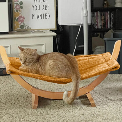 Luxury Cat Hammock Bed with Soft Plush Mat – Anti Sway, Sturdy Wood Construction, Attractive Perch for Cats and Small Dogs