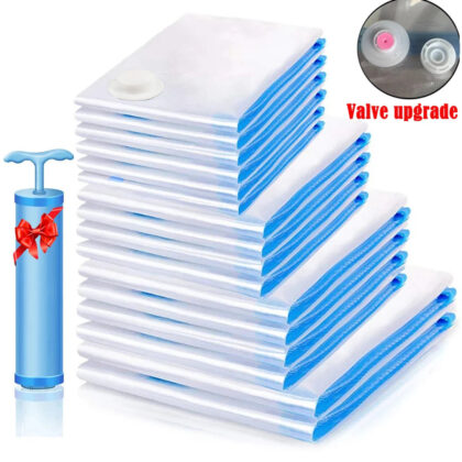 Vacuum Storage Bags Space Saver 80% More Compression Organizer Vacuum Sealer Bags with Travel Hand Pump for Blankets Clothes